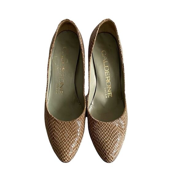 CALDERONE Vintage Tan Snake Embossed Leather Pumps Tan 6.5 - Picture 5 of 13